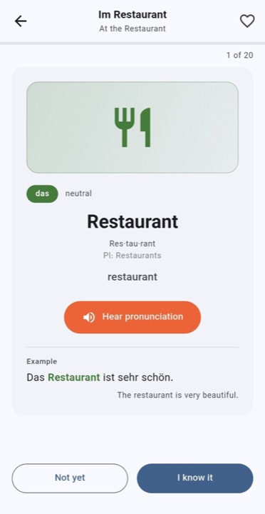 Vocabulary flashcard with native audio